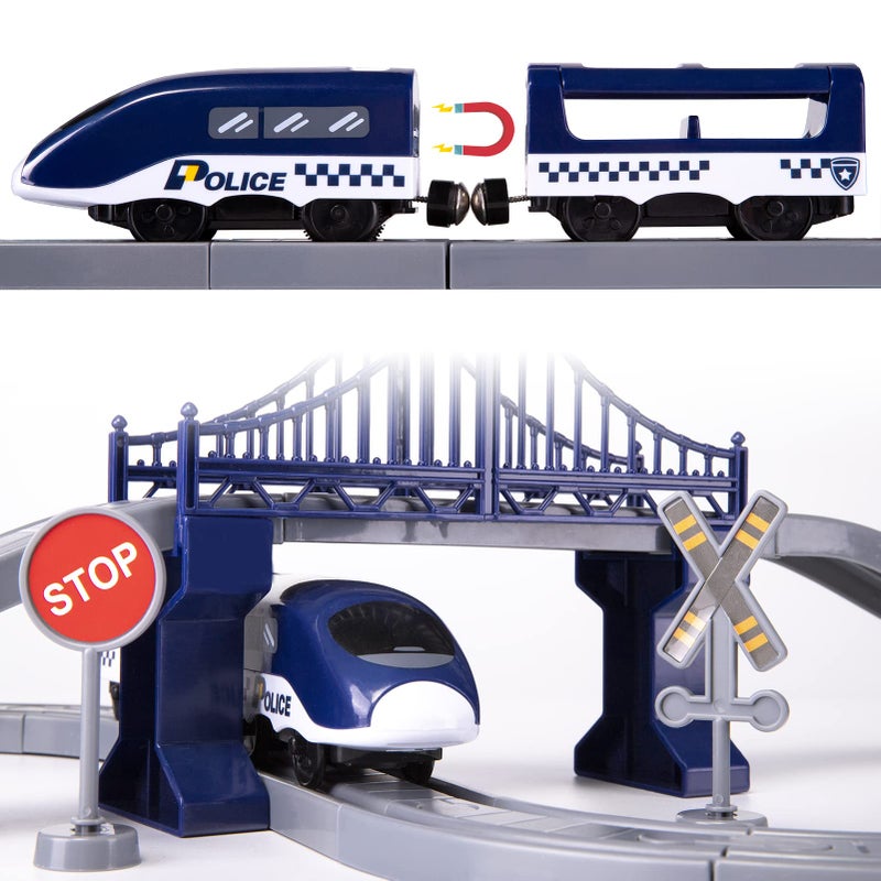 Wdmiya Train Sets for Boys 4-7  66 Pcs Battery Operated Train Set with Tracks(Magnetic Connection)  Compatible with Thomas  Brio  Chuggington  Gifts for 3 4 5 6 Years Old (66pcs Police) - Image 4